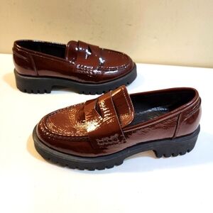 Lama Buegundy  Patent Leather Chunky Platform Loafers 39